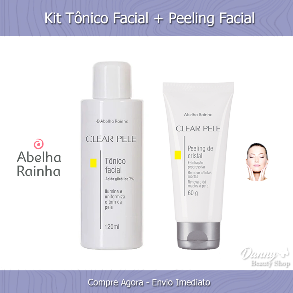 Kit Tônico Facial 120ml + Peeling de Cristal 60g - Linha Clear Pele Abelha Rainha - Promoção