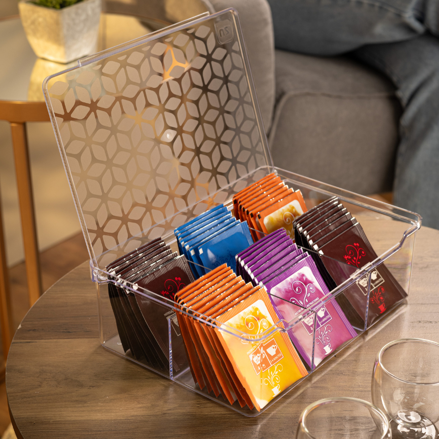 Porta Chá Saches De Acrilico Com 6 Divisórias Caixa C Tampa em Oferta na Shopee