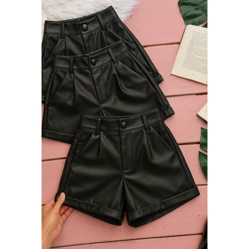 Short Feminino de Couro Sintético, Couro Fake , – Estilo & Conforto