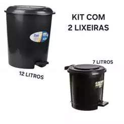 Kit Com 1 Lixeira Redonda 12 Litros + 1 Lixeira 7 Litros Com Pedal E Tampa Pratica E Segura Limpeza Casa Ambientes