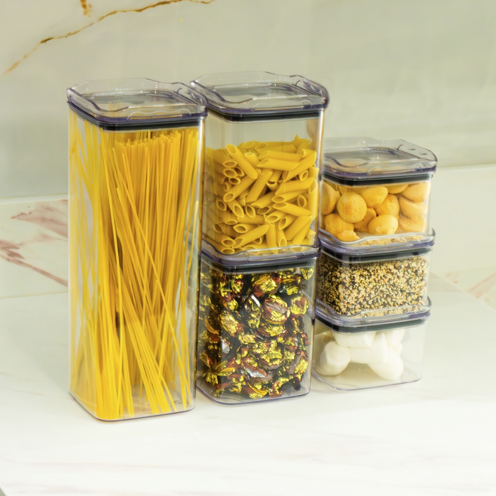 Conjunto 6 Organizadores Pote Hermético Empilhável em Acrílico Organizador para Alimentos