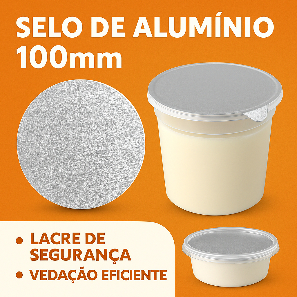 Selo Laminado de Alumínio 100mm - Perfeito para Potes PP e PEAD, 100 Unidades - Proteção Premium!