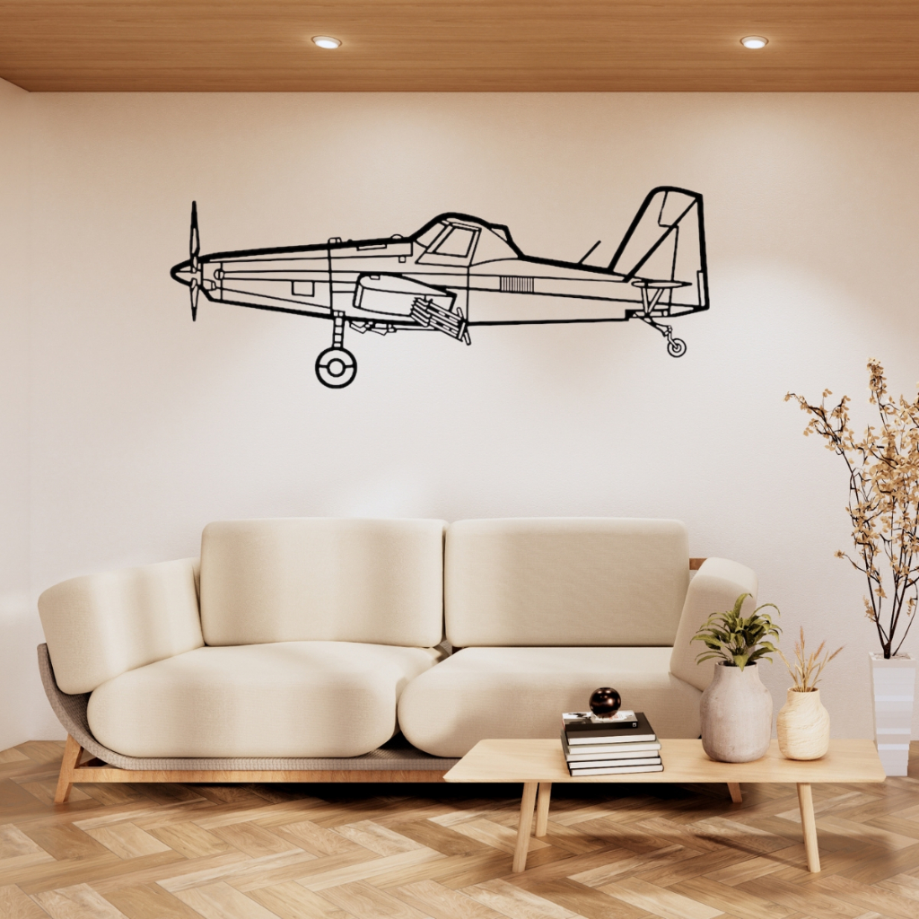 Quadro MDF 3mm Preto Silhueta Avião Air Tractor 502