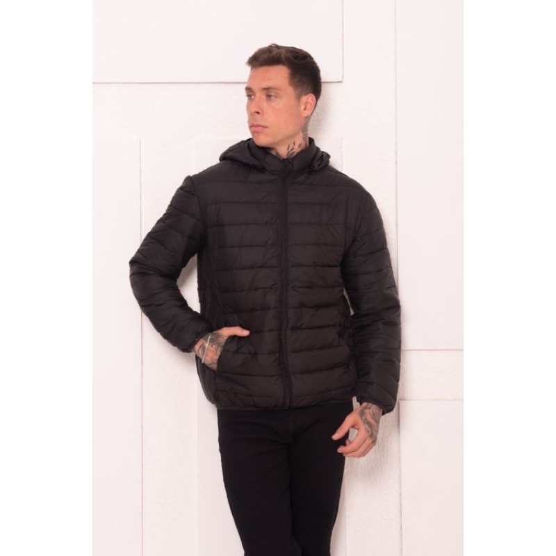 Jaqueta  Bobojaco Puffer Capuz Removível Bolsos Internos Impermeável