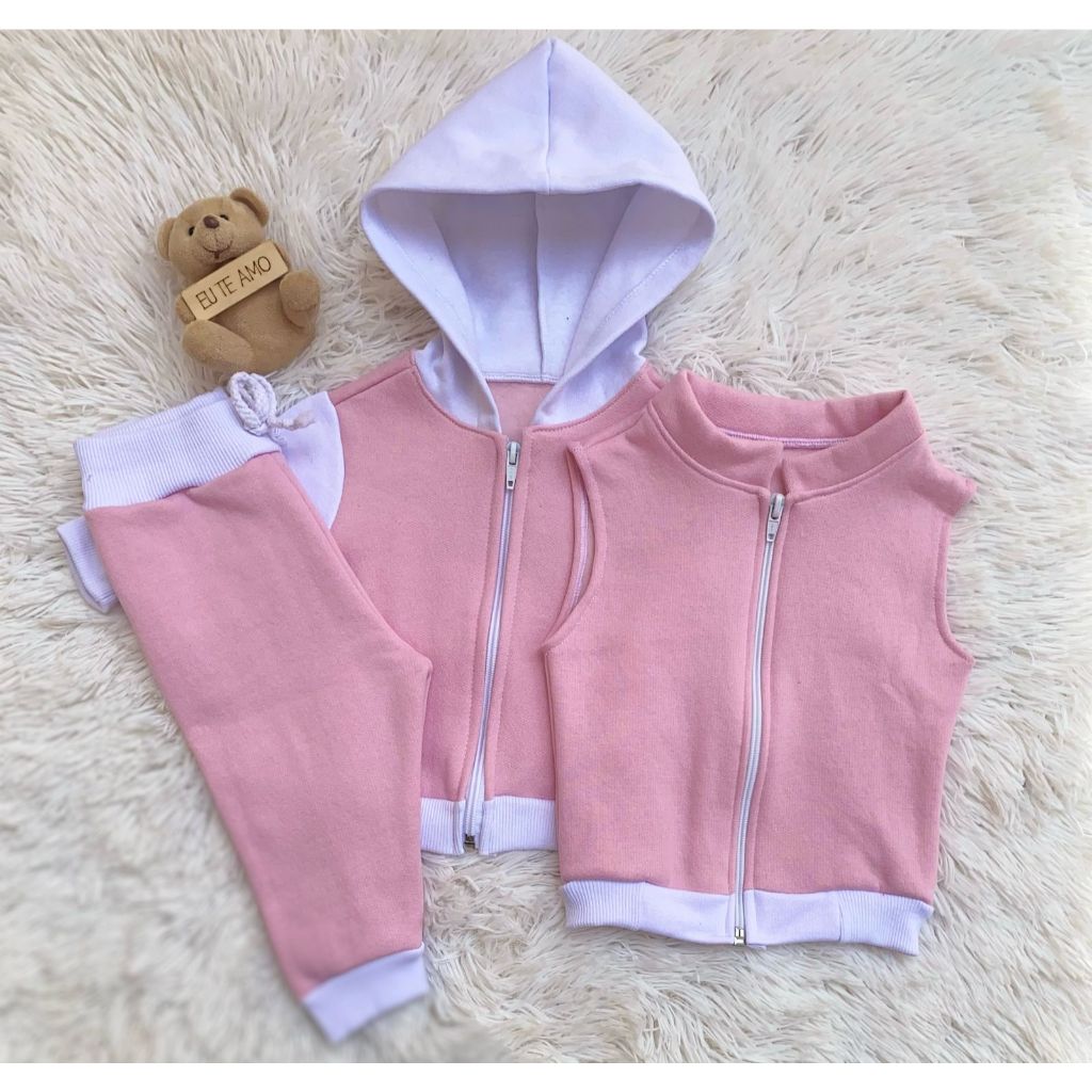 Kit Conjunto Moletom + Colete Moletom Menino e Menina Roupa de Frio Outono Inverno