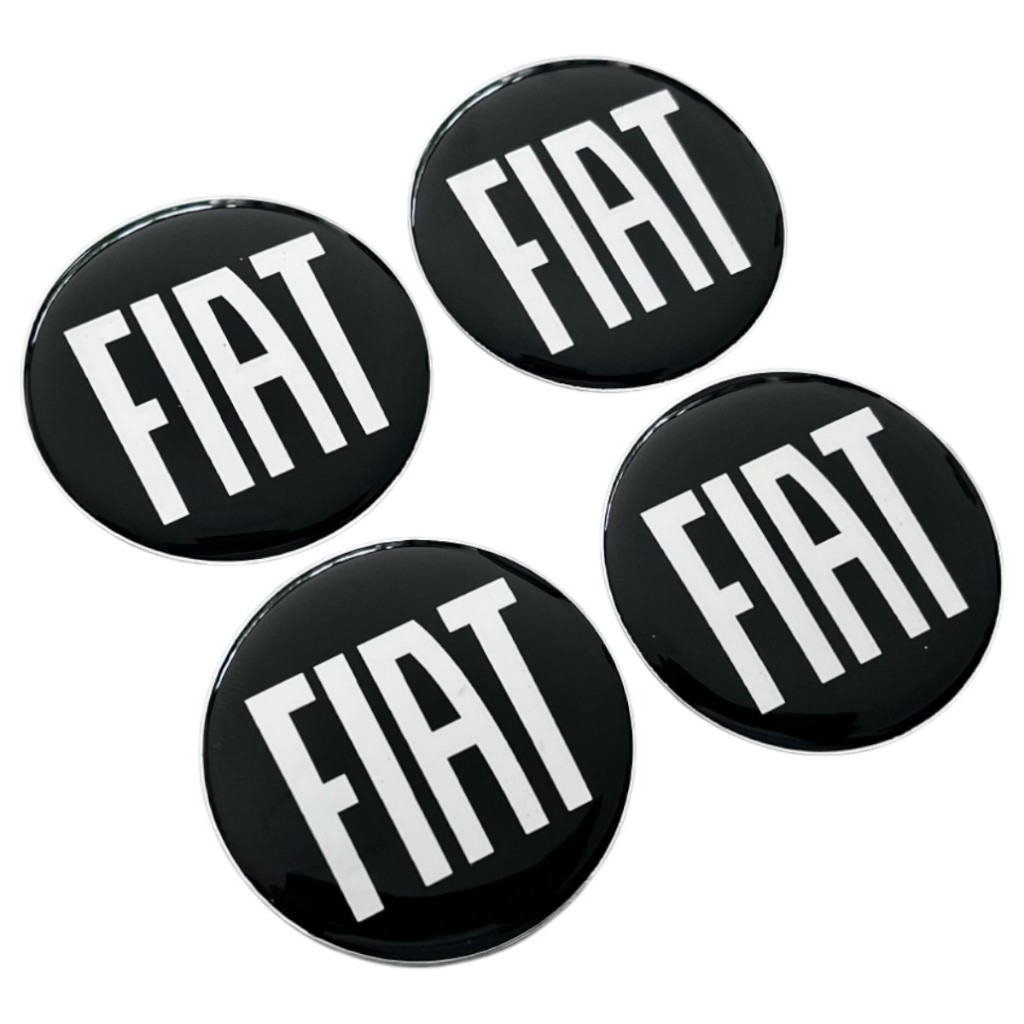 Kit Jogo Emblema Calota Automotivo Adesivo Auto Colante Fiat Preto 45mm