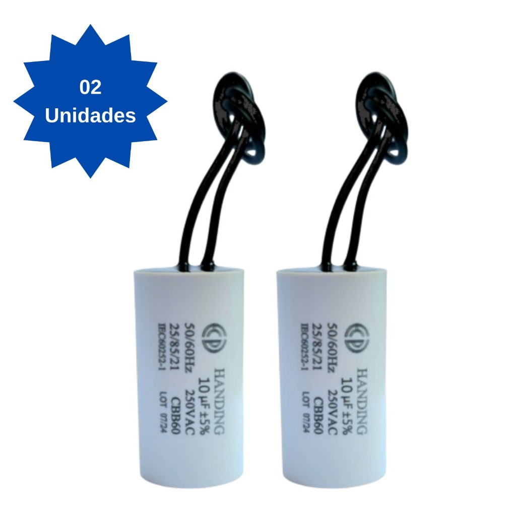 Kit 02 Capacitores10uf 250vac 2 Fios Para Ventilador de Teto ,Motor, Portão Eletrônico em Oferta na Shopee