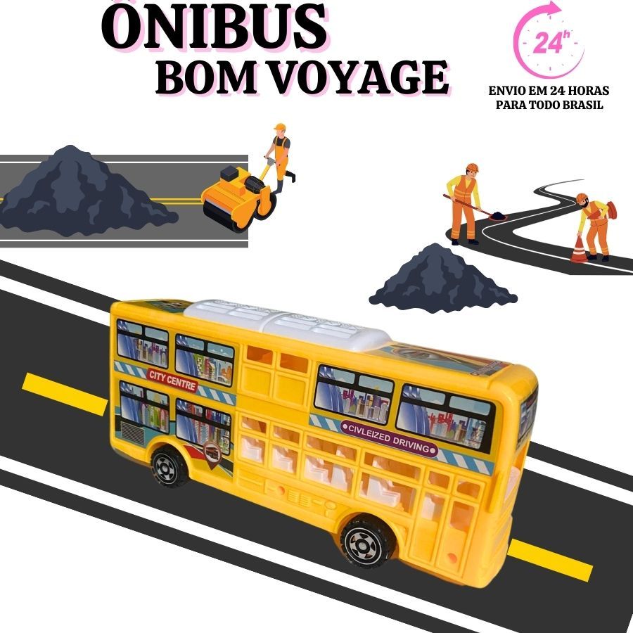 Carrinho Mini Ônibus Carro Brinquedo Buzão 2 Andares 26cm