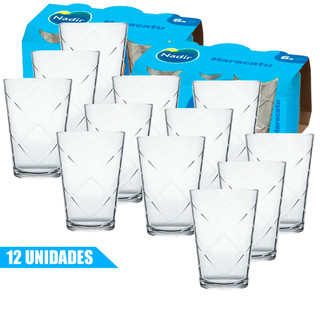 Kit 12 Copos de Vidro Nadir Figueiredo Maracatu P/água/suco 265ml Buffet Restaurante Drink Café