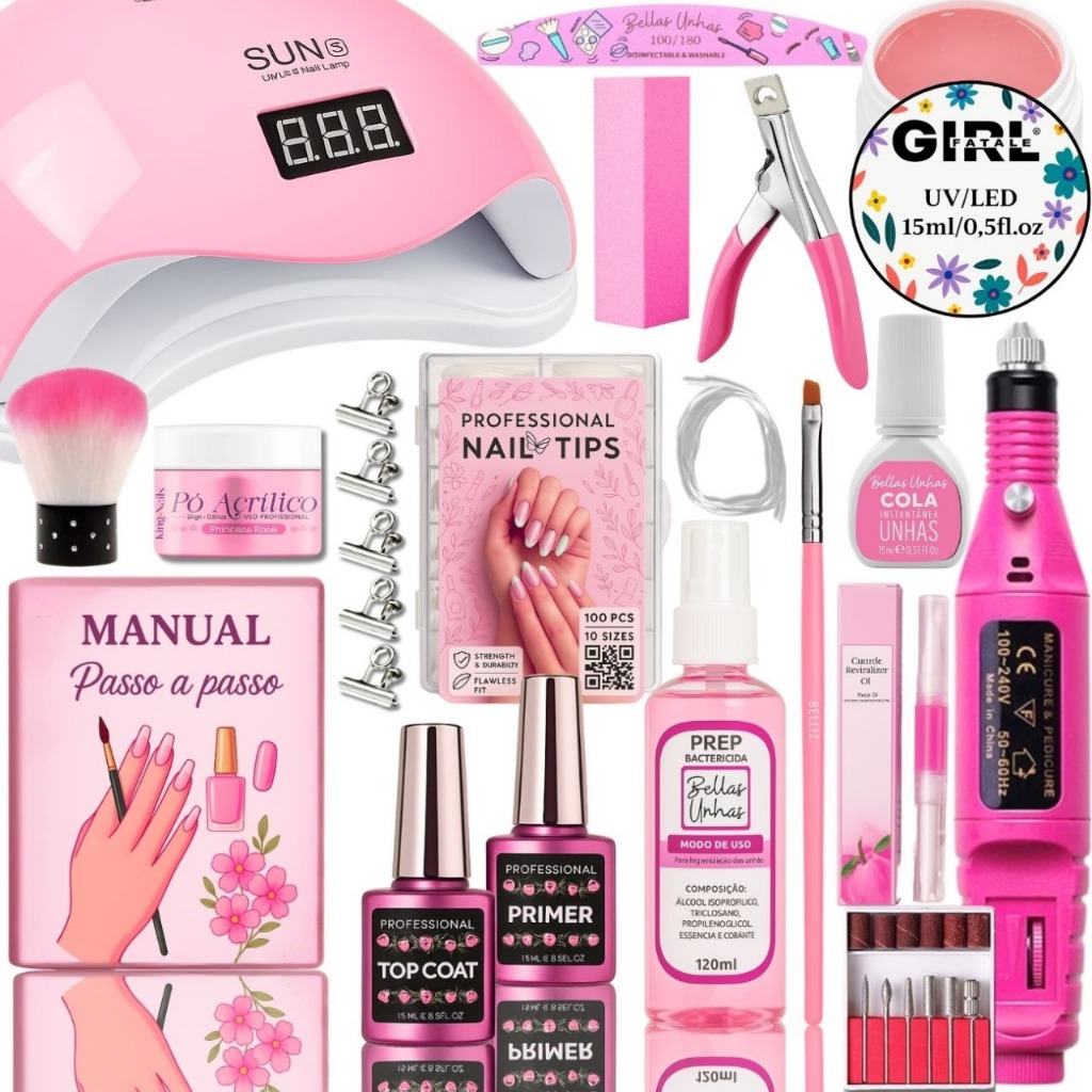 Kit Unhas Gel Completo Acrigel e Fibra Porcelana Manicure - Envio Imediato