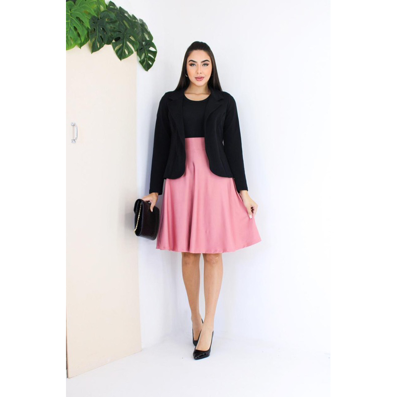 CONJUNTO BLAZER MALHA + SAIA GODE MODA FEMININA CRISTÃ CONGRESSO OUTONO INVERNO