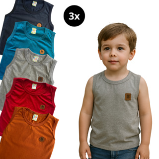 Kit 3 Camiseta Infantil Menino Regata Básica Lisa Verão Tamanho 1 – 12 Anos em Oferta na Shopee