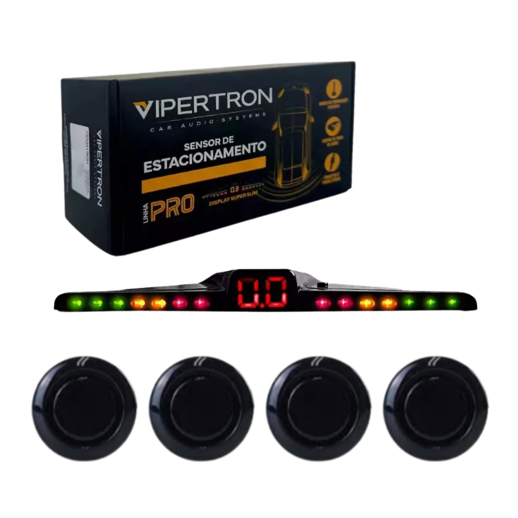 Sensor De Estacionamento Traseiro Vipertron Display Slim 18mm Preto - Spare Parts and Accessories for Vehicles