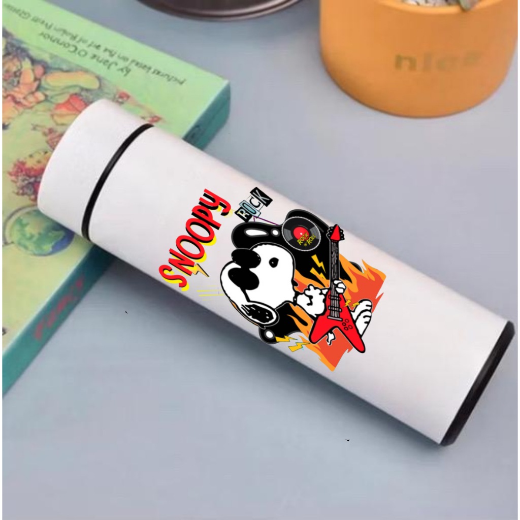 Garrafa Copo Térmico Snoopy 500ml com Termômetro Inteligente Digital Bebida Quente Fria