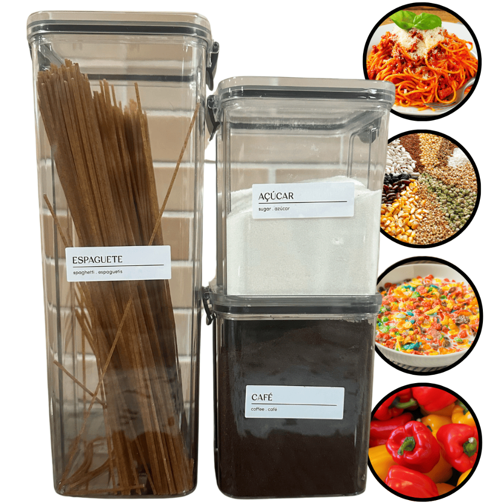Kit 3 Pote Hermético 2,15L + 2x 950ml C/ Trava Reforçada 100% Vedado (MANTIMENTOS,  MACARRÃO, ARROZ)