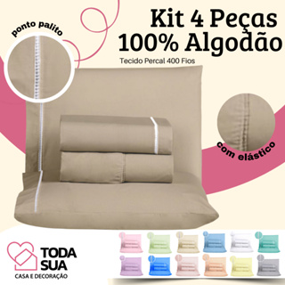 Jogo de Lençol Casal Padrão 4 Peças Ponto Palito Algodão 400 Fios em Oferta na Shopee