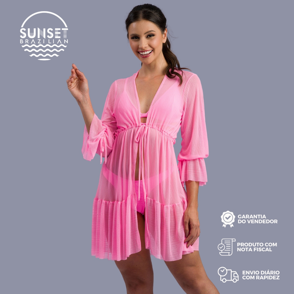 Saída Tule Curta Modelo Liso – Ajuste Perfeito e Toque Elegante com Lacinho nas Mangas e Cintura