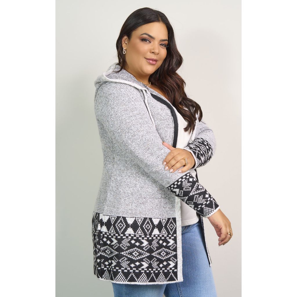Poncho Capa Longo Tricot Mousse Premium Touca Plus Size Frio