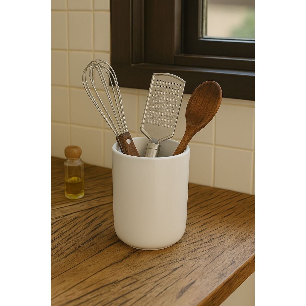Porta Utensílios Cerâmica Branca Talheres Cozinha Organização Casa Moderno Resistente Sofi...