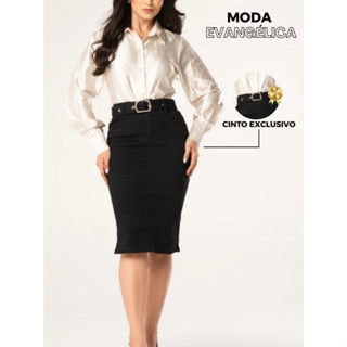 Saia Moda Evangélica Cinto Com Pérolas Preta 7PALLAS em Oferta na Shopee