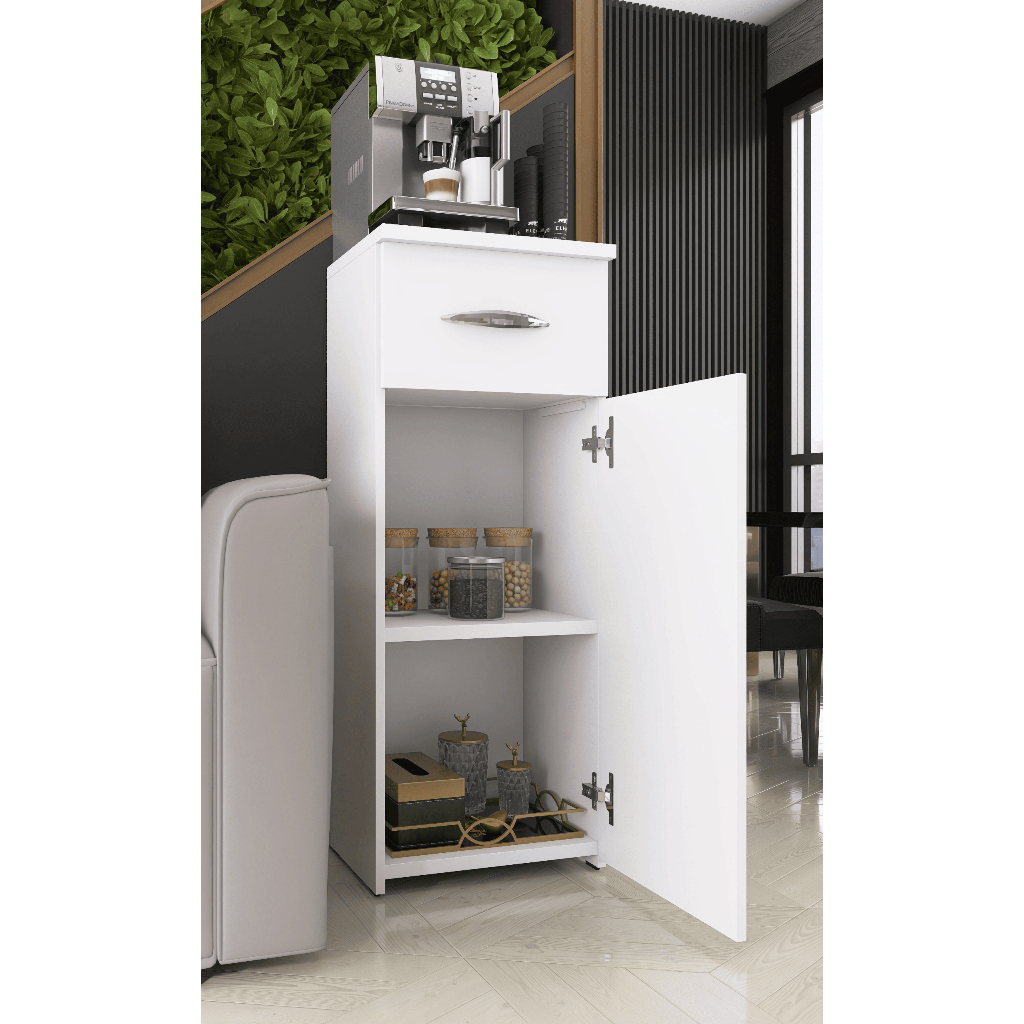 Móvel Branco para Café com 1 Porta e 1 Gaveta