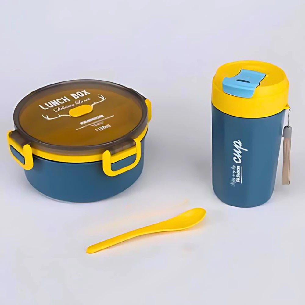 Conjunto Marmita De Plastico Redondo Com Colher E Copo em Oferta na Shopee