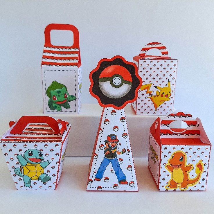 Kit festa PEGUE E MONTE - lembrancinha personalizada Pokemon - caixinha personalizada aniversário