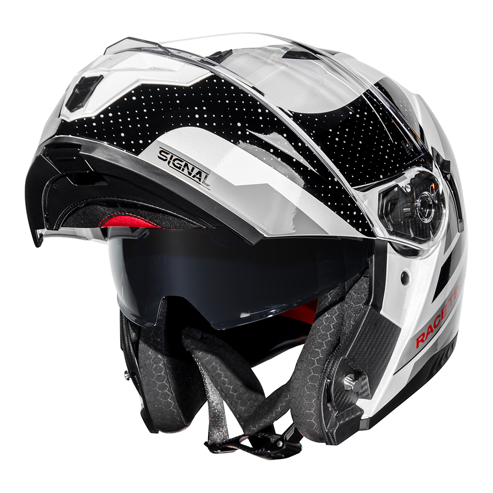 Capacete Race Tech Signal - Gear Black White Escamoteável C/ Óculos