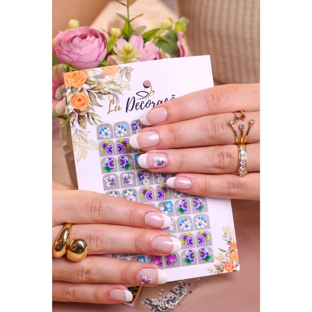 54 Adesivos de Unhas Lu Decorações - Exclusivos e Cortados - Fácil Aplicação com Base/Brilho REF:14 em Oferta na Shopee