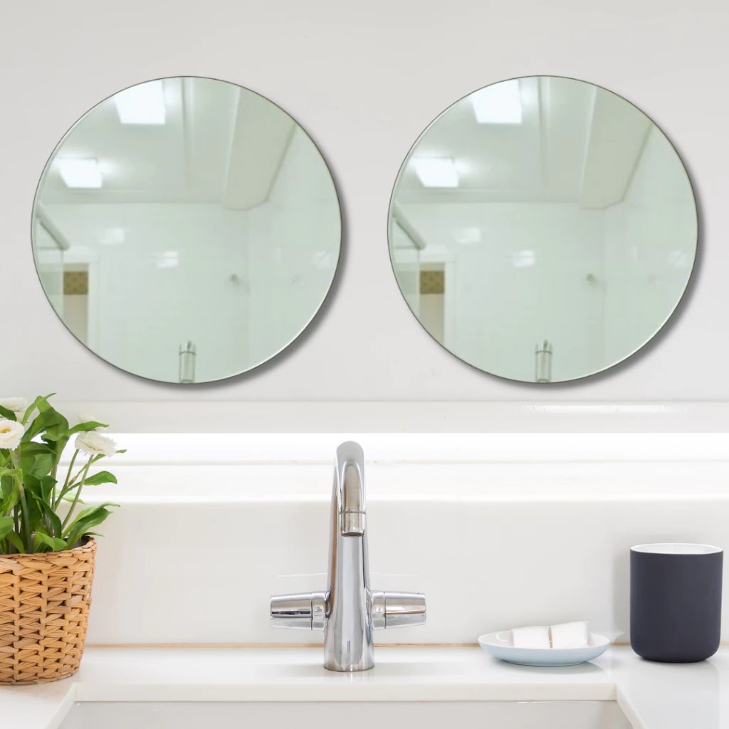 Kit 2 Espelhos Redondo 50cm de Vidro Lapidado Para Banheiro Sala Quarto + Kit Instalação em Oferta na Shopee