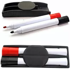 KIT Apagador + 2 Marcadores de Quadro Branco Apagador Lousa Suporte para Marcadores Preto e Vermelho