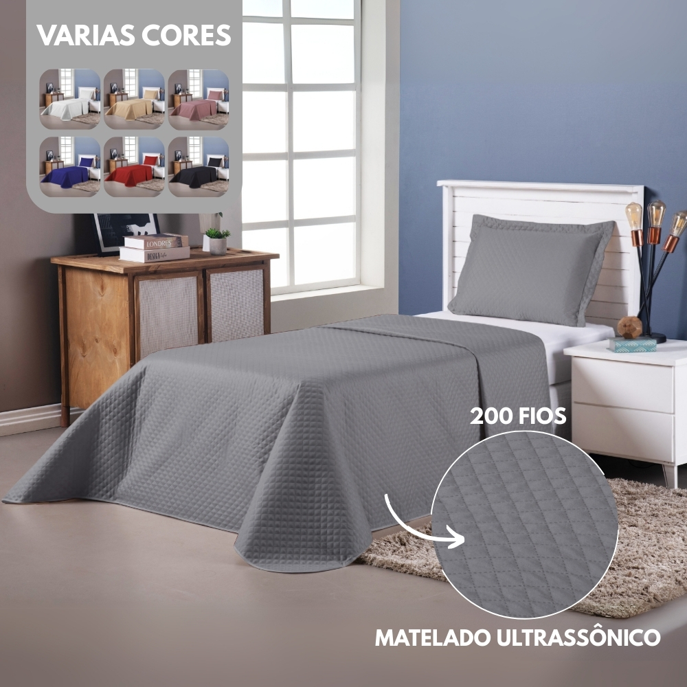 Kit Colcha Cobre Leito Solteiro 02 Peças Cama Box 200 Fios Varias Cores em Oferta na Shopee