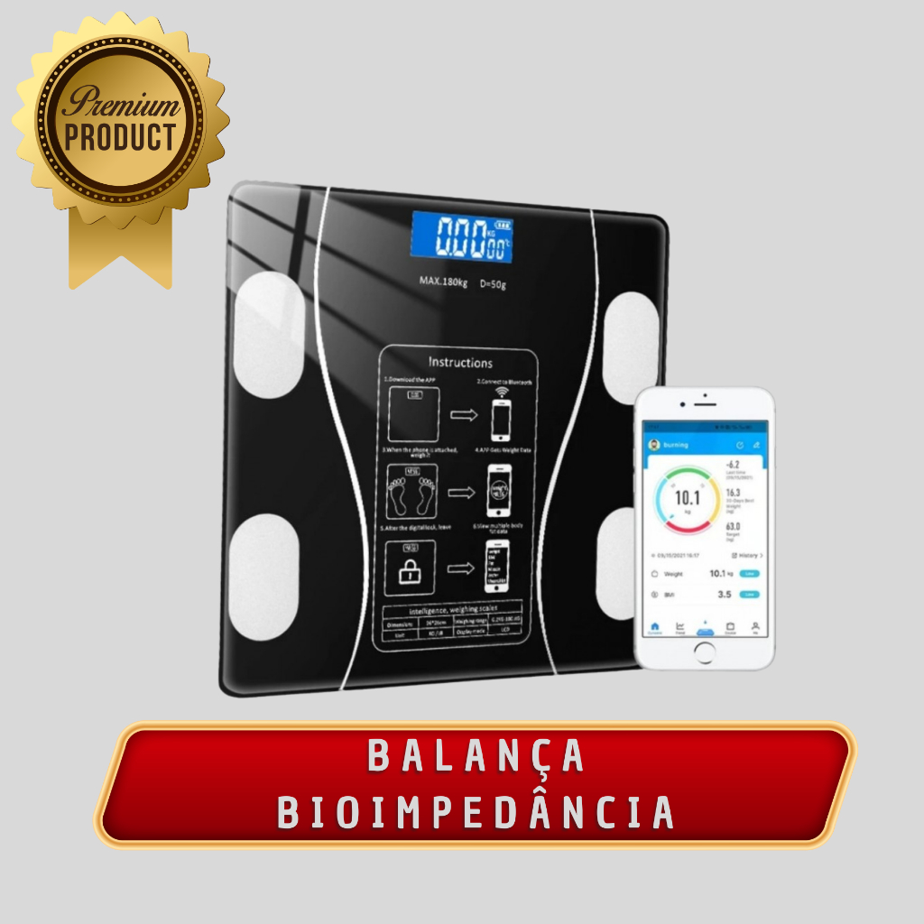 Balança Corporal Bioimpedância Digital Banheiro Profissional Cor Preto Voltagem Pilha