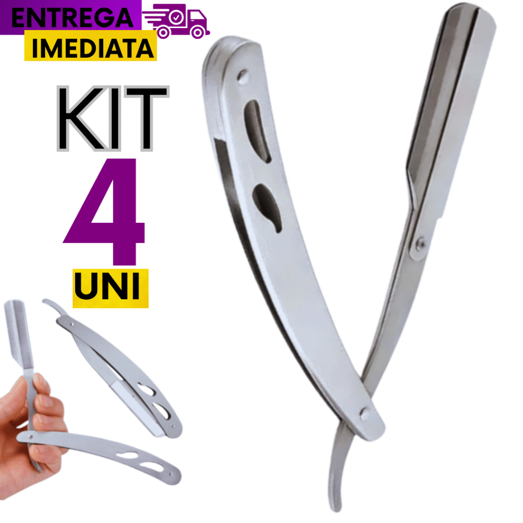 Kit 04 Unidades Navalha de Barbear Profissional Em Aço Inox Navalhete Para Barba Inox Ptemium