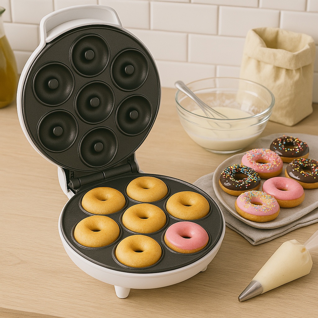 Máquina de Donuts Elétrica 110V Antiaderente 1200W Assa 7 Rosquinhas Mini Bolo Rápida e Portátil