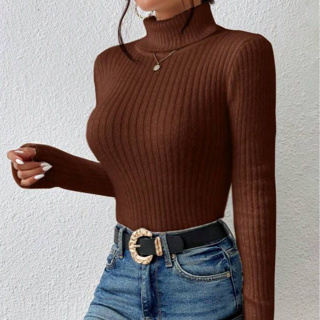 Blusa Feminina Cacharrel Tricô Básica Suéter Gola Alta Manga Longa Tricot Inverno Frio em Oferta na Shopee