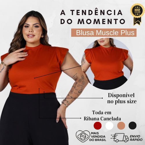 Blusa Feminina Muscle tee Plus Size Ribana Canelada Gola Redonda Básica Social Elegante em Oferta na Shopee