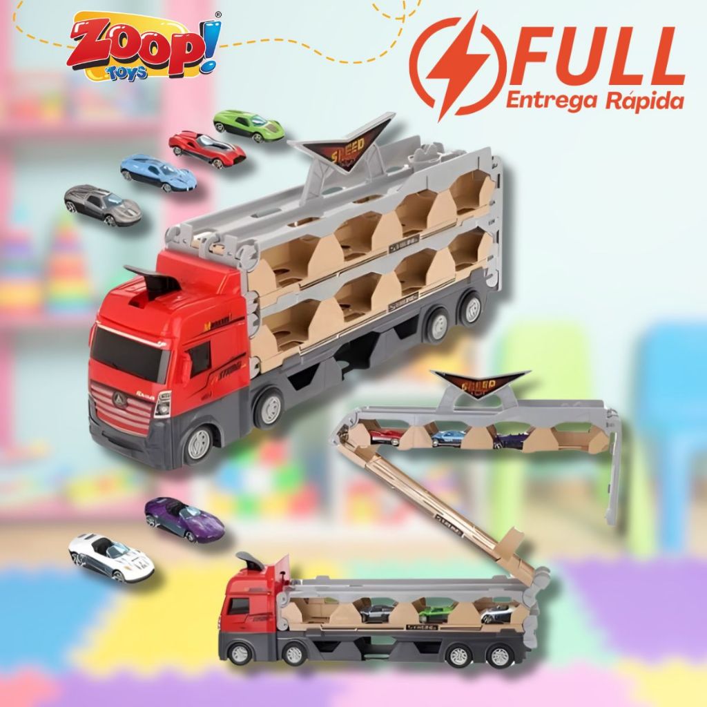 Caminhão Cegonha Lançador Carrinhos Pista Racing Club 6 Carros - Zoop Toys Jamanta