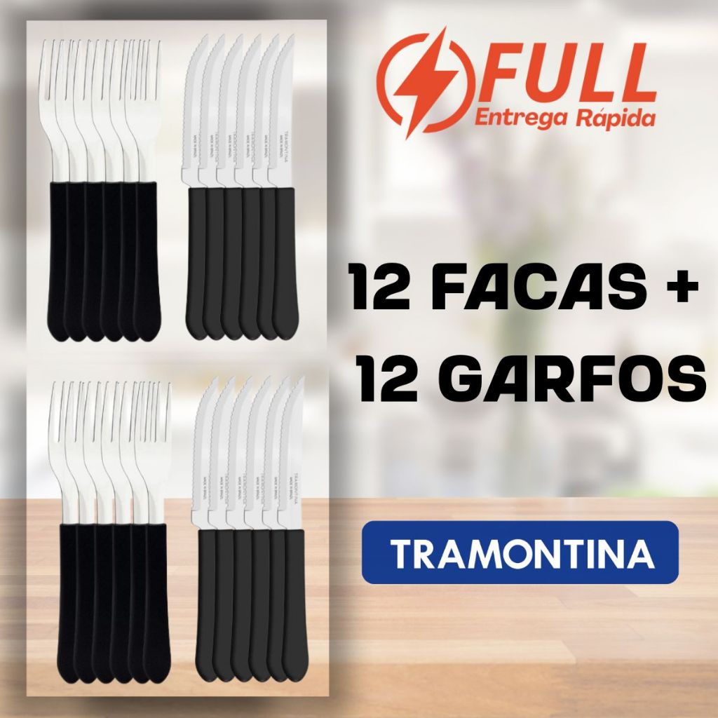 Kit Restaurante ou Lanchonete da Tramontina 12 Facas + 12 Garfos Modelo Leme