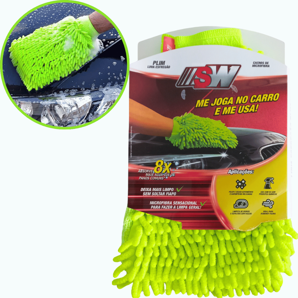 Luva Esfregão Microfibra Verde Sw1803 Polir Secar Limpar - Spare Parts and Accessories for Vehicles