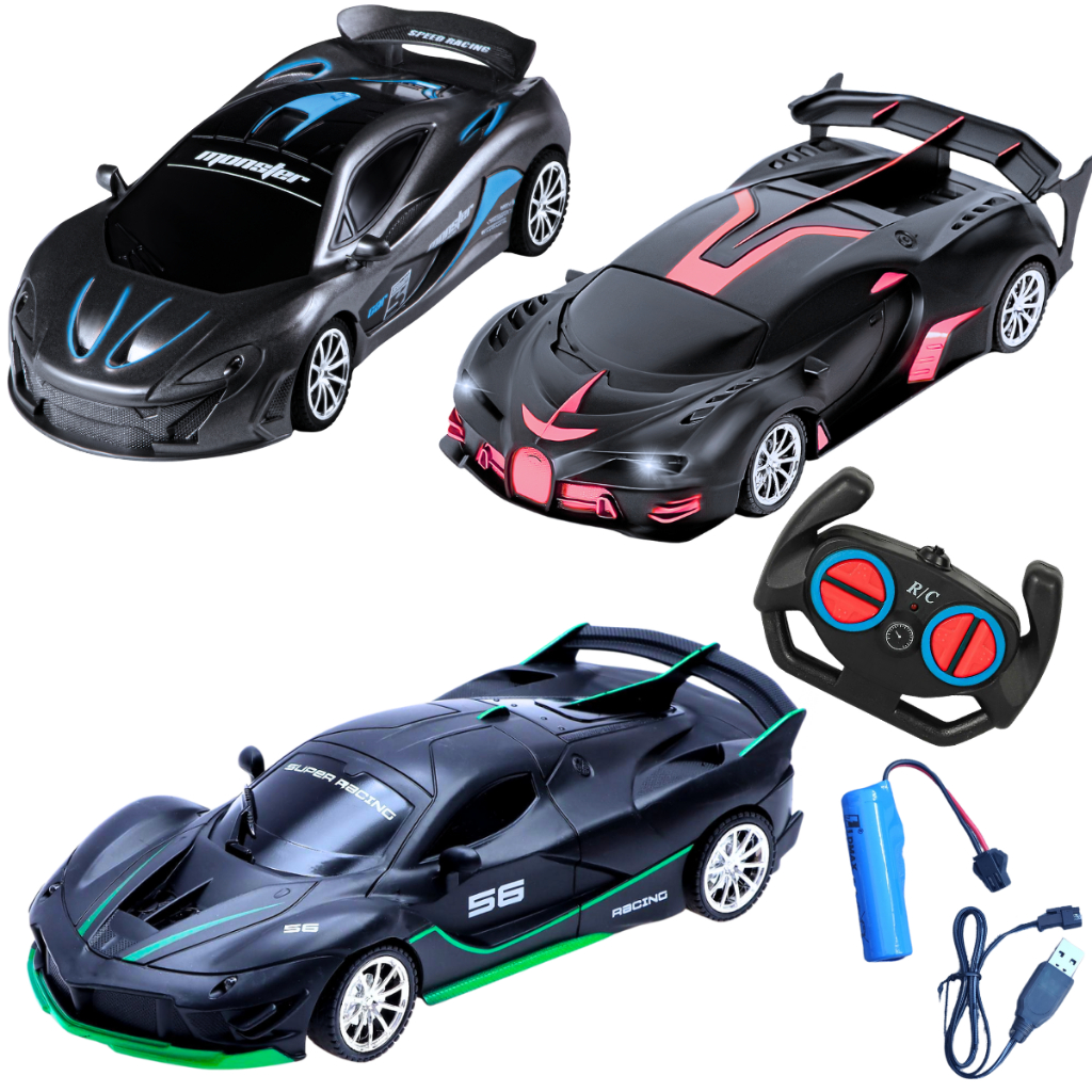 Carrinho Recarregável Controle Remoto Brinquedo Presente Led Farol Bateria Ferrari