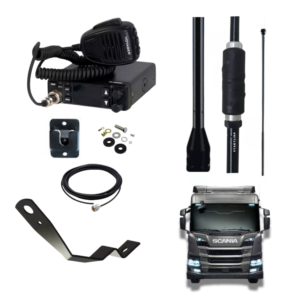 Kit Px Completo Antena Px Viúva Negra Rádio Voyager 40 Canais Suporte Scania NTG Cabo Coaxial