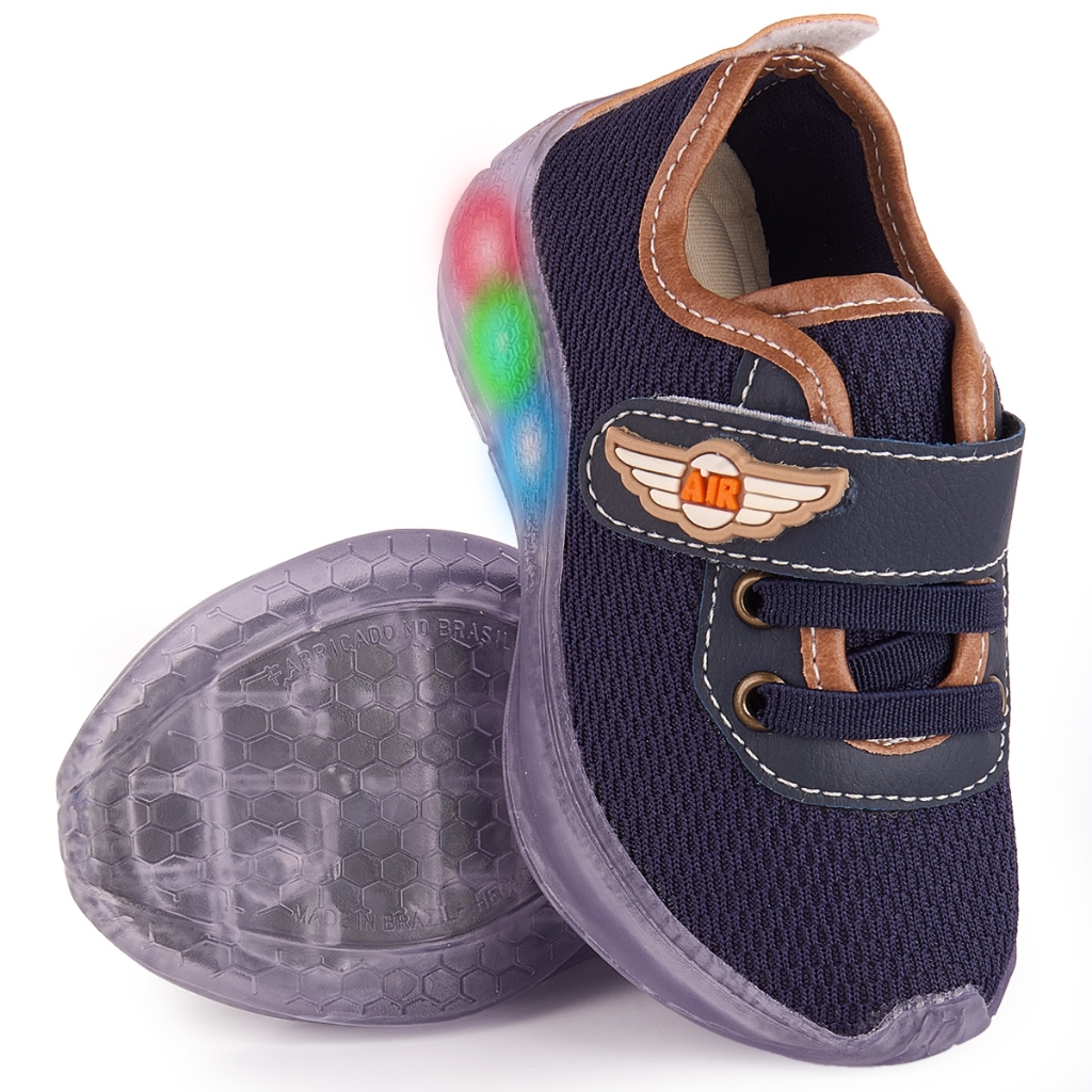 Tênis Infantil Menino Luzinha de Led Colorido Calce Fácil Casual Confortável Escolar Dia a Dia Leve