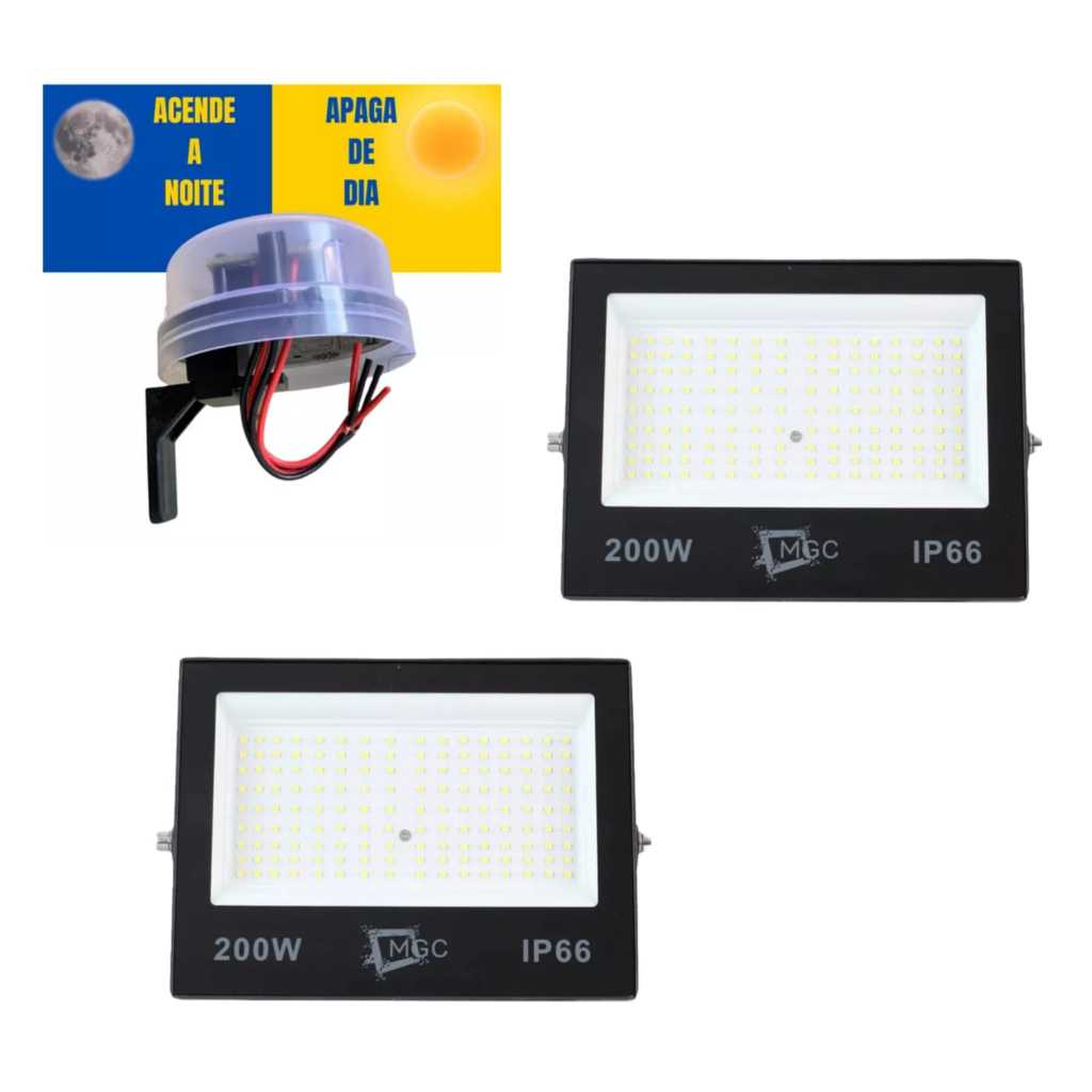 Refletor 200w led  sensor fotocélula liga a noite desliga de dia holofote resistente a chuva IP66