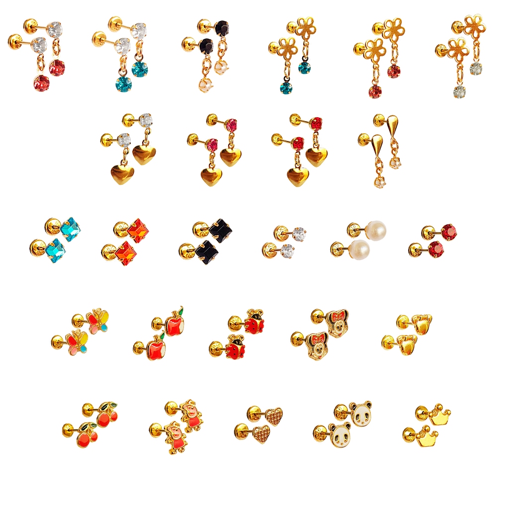 Kit 4 Pares Brincos Folheados Com Tarraxa Baby Para Crianças Dourado Desenhos Delicados Infantil em Oferta na Shopee