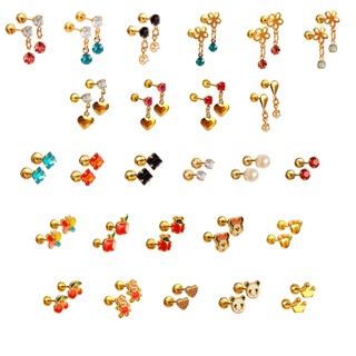 Kit 4 Pares Brincos Folheados Com Tarraxa Baby Para Crianças Dourado Desenhos Delicados Infantil em Oferta na Shopee
