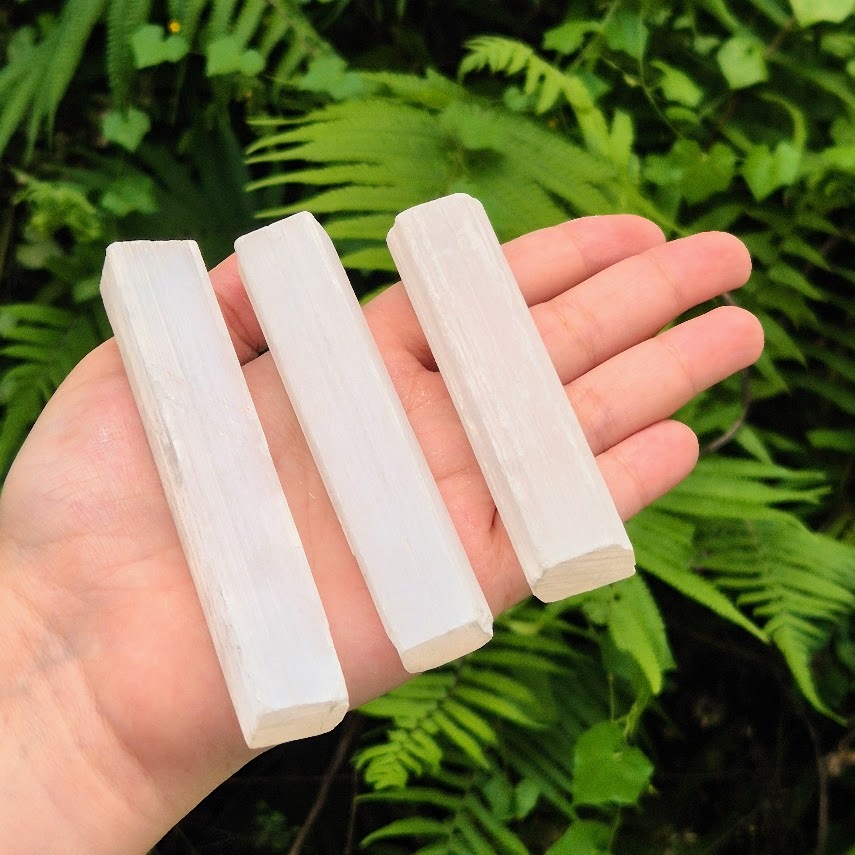 Bastão Barra de Selenita Branca Limpeza Purificação Pedra Bruta Chakras