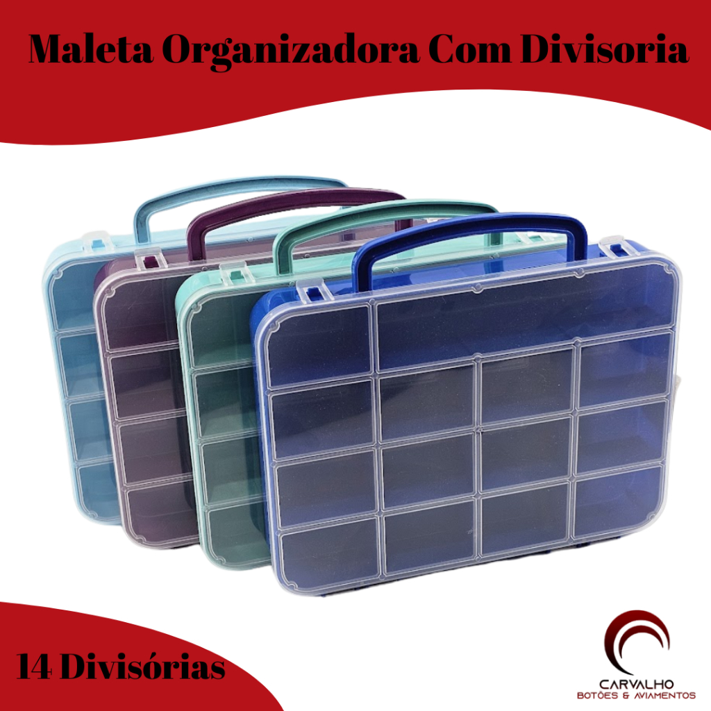 Maleta Organizadora Caixa Plastica Com 14 Divisorias Com Alça De Plastico Para Bijuterias