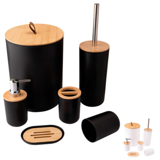 Kit de Banheiro Completo com 6,4 ou 2 Peças - Lixeira com Tampa Basculante Bambu para Lavabo em Oferta na Shopee