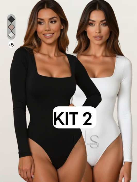 Kit 2 Body Feminino Suplex Decote Quadrado Manga Longa Forrado Segunda Pele Blusa Frio Pre...